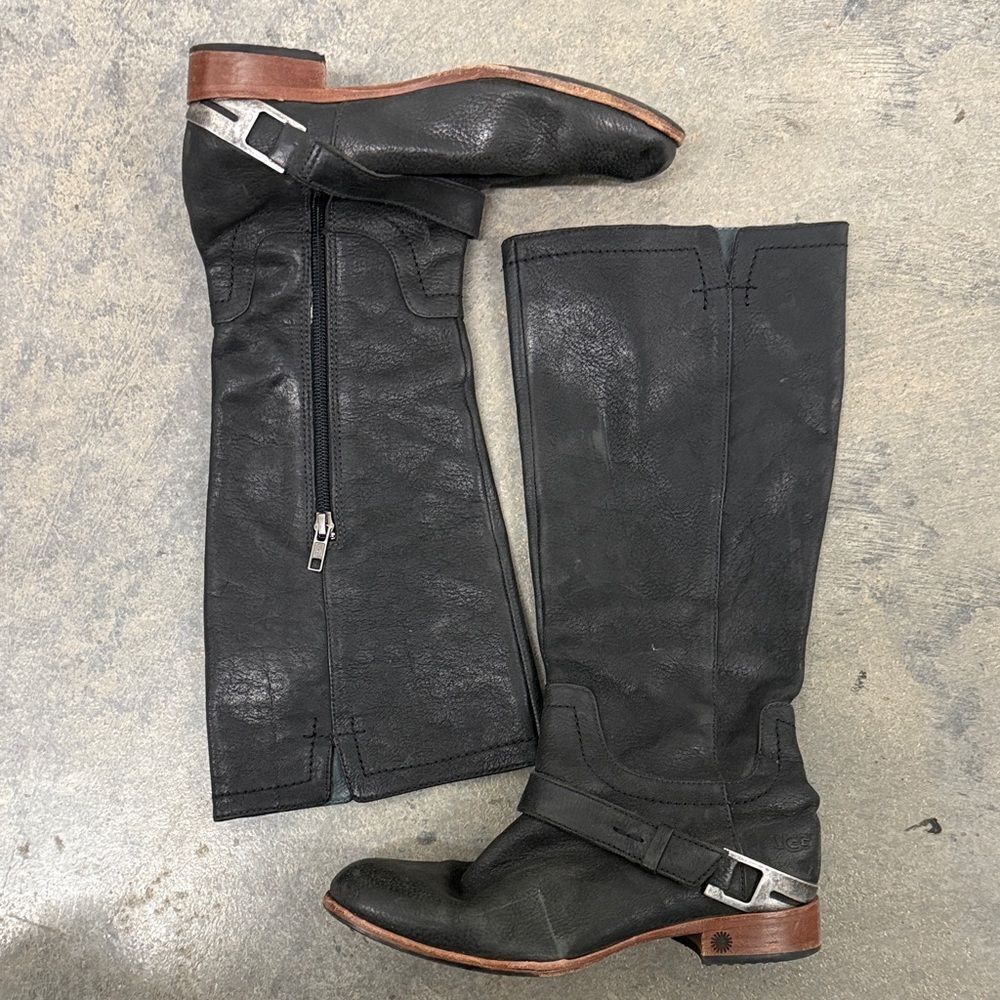 UGG Black Leather Knee-High riding Boots